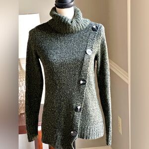 Cowl Turtle Neck Marled Sweater Olive Green Sz Small collegiate cabincore